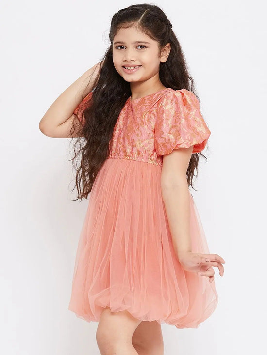 Girl's Western Embroidery Dress Peach