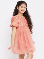 Girl's Western Embroidery Dress Peach