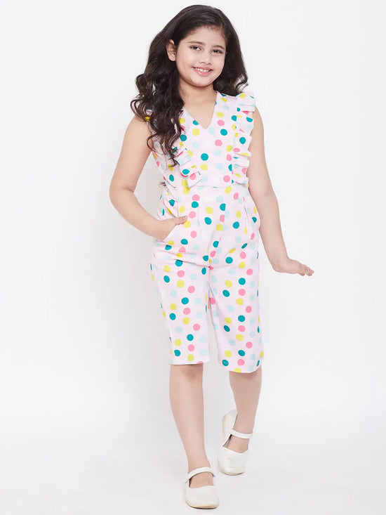 Girl's Feminine Printed Jumpsuit Pink