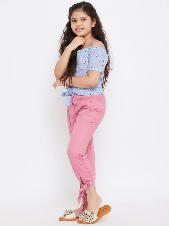 Girl's Fresh Clothe Pink Printed Top with trousers Pant