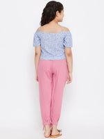 Girl's Fresh Clothe Pink Printed Top with trousers Pant