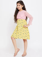 Girl's Dramatic Pink Printed A Line Dress