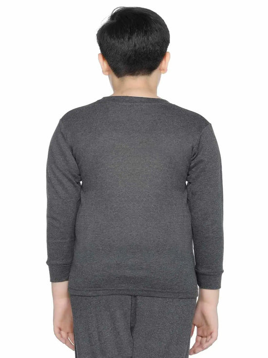 Thermals Boys Sets Round Neck Full Sleeves Solid Charcoal Melange