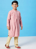 Boy's Magnificent Solid Kurta Set Peach