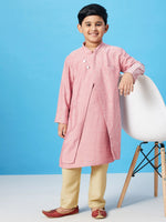 Boy's Magnificent Solid Kurta Set Peach