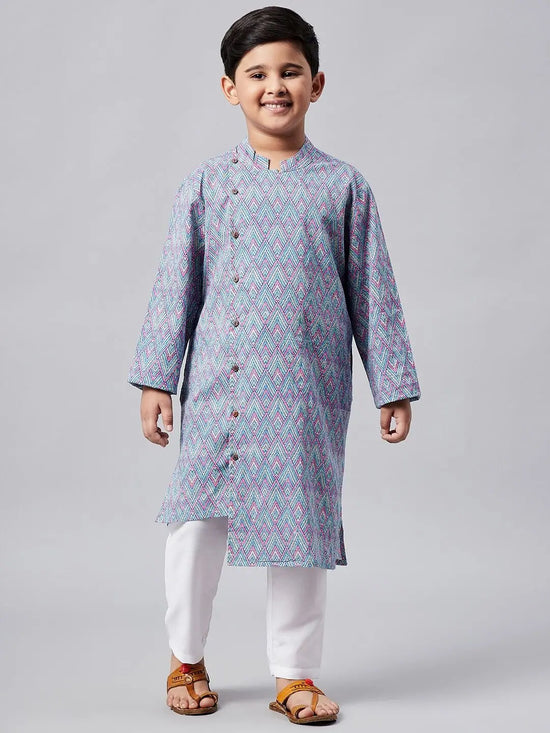 Boy's Philosophical Printed Kurta Set Blue