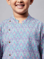 Boy's Philosophical Printed Kurta Set Blue