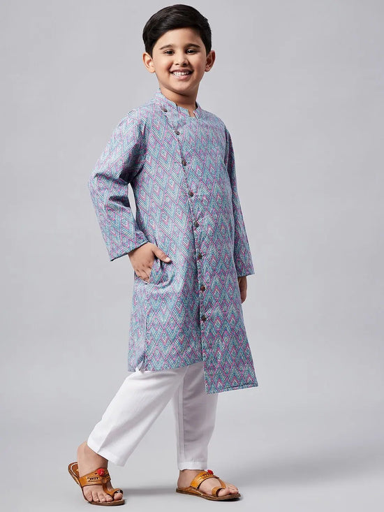 Boy's Philosophical Printed Kurta Set Blue