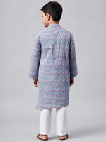 Boy's Philosophical Printed Kurta Set Blue