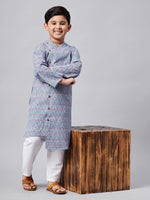 Boy's Philosophical Printed Kurta Set Blue