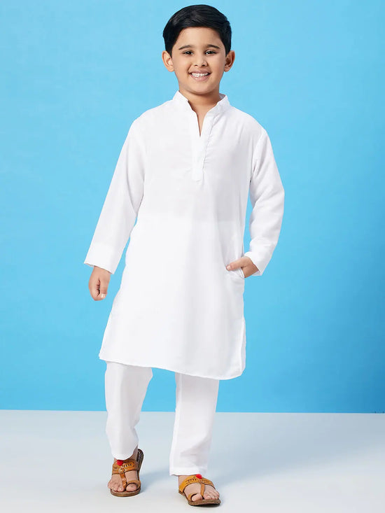 Boy's Social Solid Kurta Set White