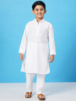 Boy's Social Solid Kurta Set White