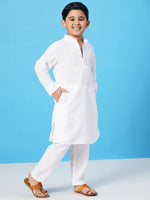 Boy's Social Solid Kurta Set White