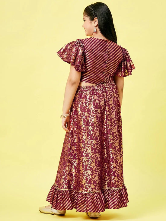 Girl's Simple Manner Printed Lehenga Maroon