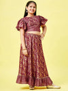 Girl's Simple Manner Printed Lehenga Maroon