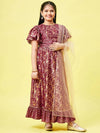 Girl's Simple Manner Printed Lehenga Maroon