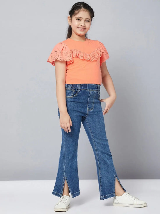 Girl's Global Orange Solid Refful Top