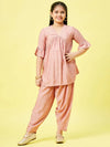 Girl's Indirect Printed Kurti Set Peach