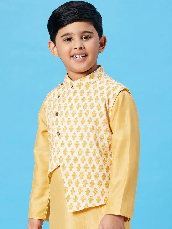 Boy's Circular Printed Kurta set with Jacket Yellow