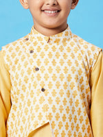 Boy's Circular Printed Kurta set with Jacket Yellow