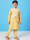 Boy's Circular Printed Kurta set with Jacket Yellow