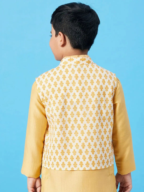 Boy's Circular Printed Kurta set with Jacket Yellow