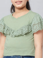 Girl's Vesture Green Solid Refful Top