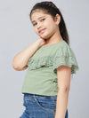 Girl's Vesture Green Solid Refful Top