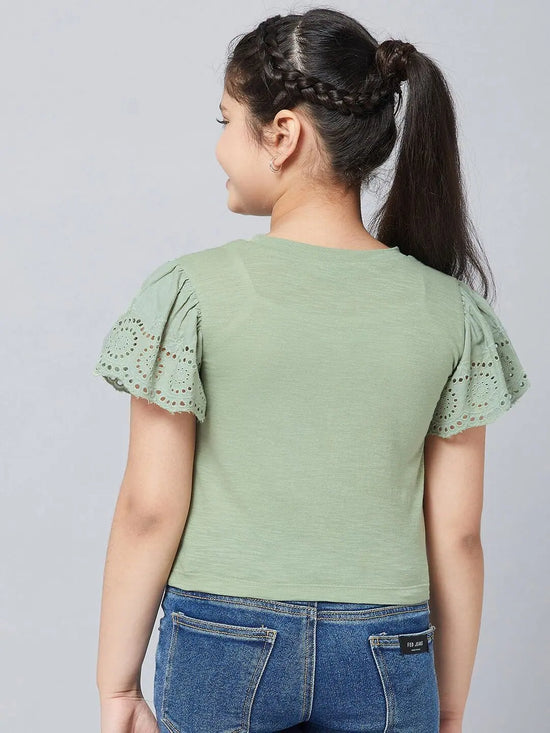 Girl's Vesture Green Solid Refful Top