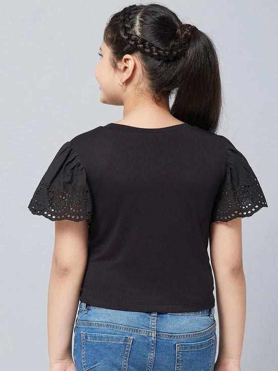 Girl's Slew Black Solid Refful Top