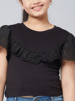 Girl's Slew Black Solid Refful Top