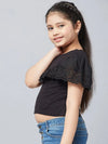 Girl's Slew Black Solid Refful Top