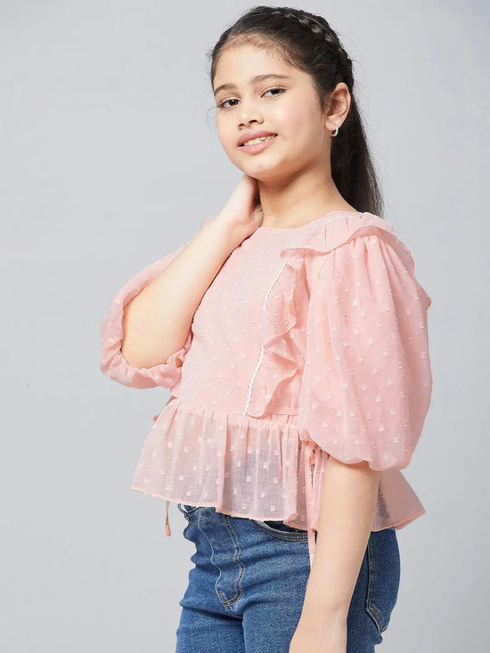 Girl's Fresh Clothe Solid Top Peach