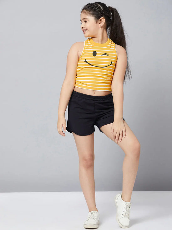 Girl's Royal Printed Top with Shorts Yellow