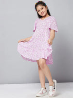 Girl's Regular Printed Dress Purple