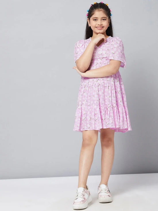 Girl's Regular Printed Dress Purple