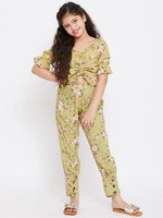 Girl's Apparel Printed Top with trousers Pant Green