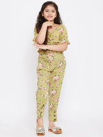 Girl's Apparel Printed Top with trousers Pant Green