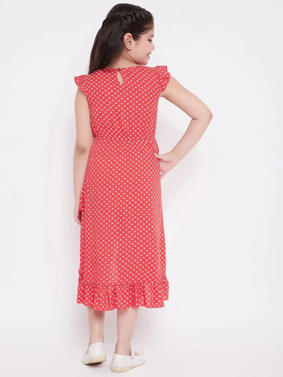 Girl's Dependent Way Printed Dress Red