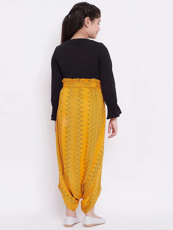 Girl's Temporal Printed Top With Dhoti Pant Yellow