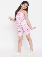 Girl's Overall Printed Top with Shorts Pink