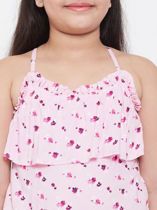 Girl's Overall Printed Top with Shorts Pink