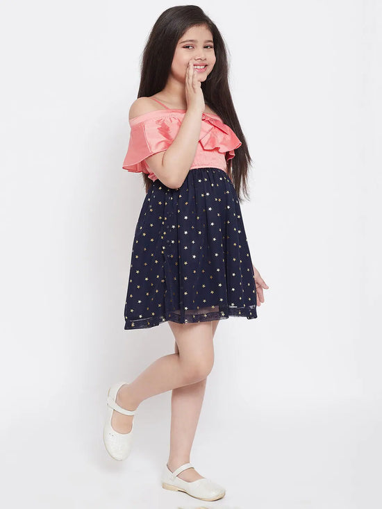 Girl's Royal Printed Dress Peach