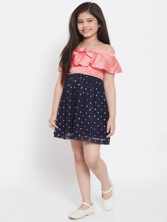 Girl's Royal Printed Dress Peach