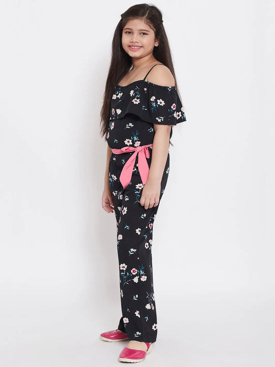 Girl's Feminine Printed Jumpsuit Black