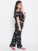 Girl's Feminine Printed Jumpsuit Black