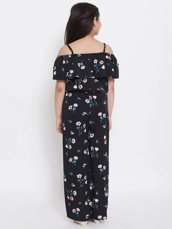 Girl's Feminine Printed Jumpsuit Black