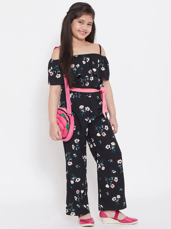 Girl's Feminine Printed Jumpsuit Black