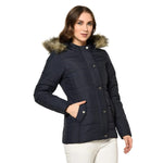 Women Solid Standard Blue Full Sleeve Jacket