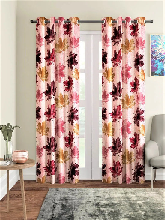 Home Sizzler 2 Piece 3D Maple Eyelet Polyester Curtain Set-HS2PC001461LD